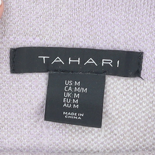 Tahari Women's Beige & Lilac Checked Mock Neck Knit Jumper Size M