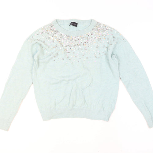 Topshop Women’s Blue Sequin Embellished Jumper UK 8 Long Sleeve
