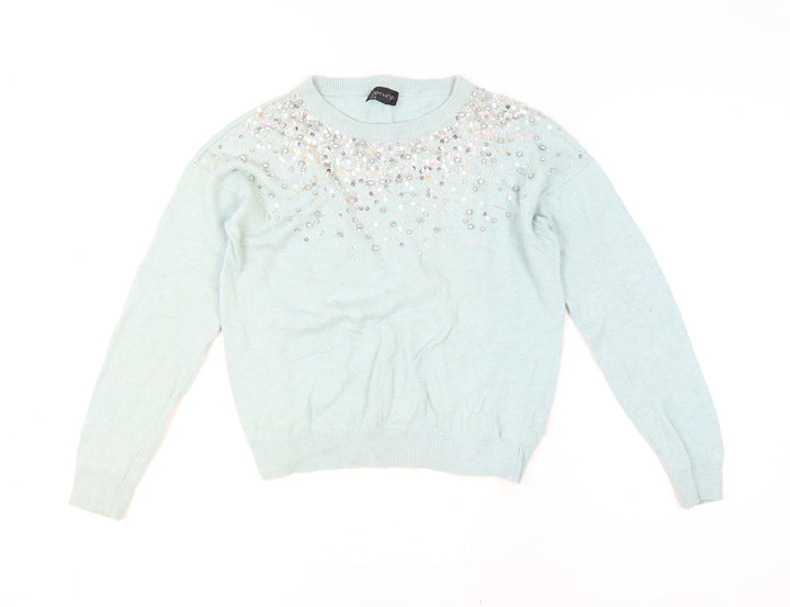 Topshop Women’s Blue Sequin Embellished Jumper UK 8 Long Sleeve