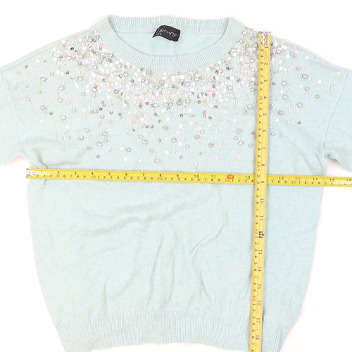 Topshop Women’s Blue Sequin Embellished Jumper UK 8 Long Sleeve