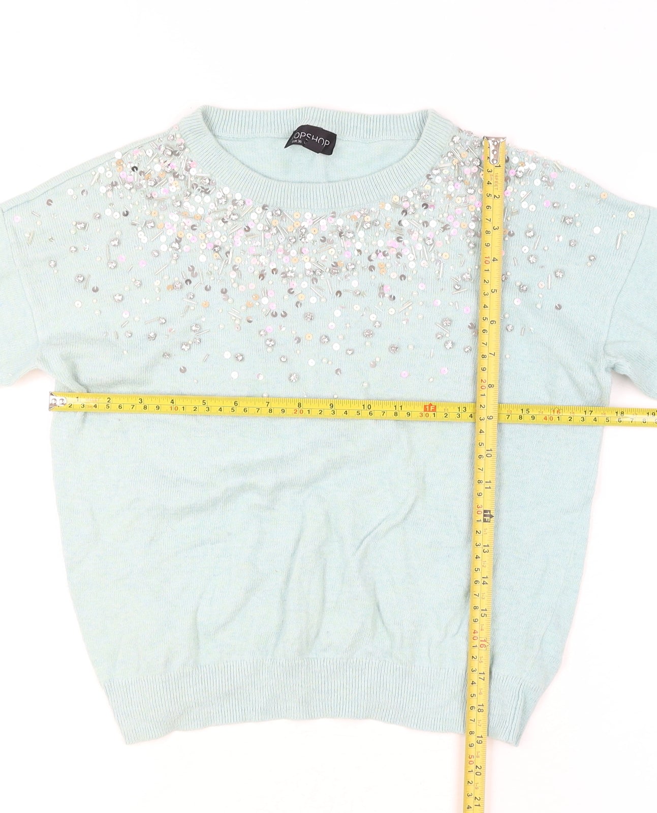 Topshop Women’s Blue Sequin Embellished Jumper UK 8 Long Sleeve