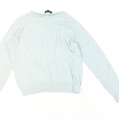 Topshop Women’s Blue Sequin Embellished Jumper UK 8 Long Sleeve