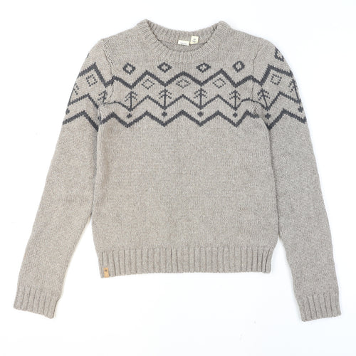 10 Mens Grey Fair Isle Wool Blend Crew Neck Pullover Jumper XS