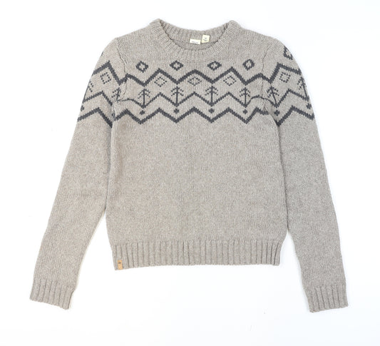 10 Mens Grey Fair Isle Wool Blend Crew Neck Pullover Jumper XS