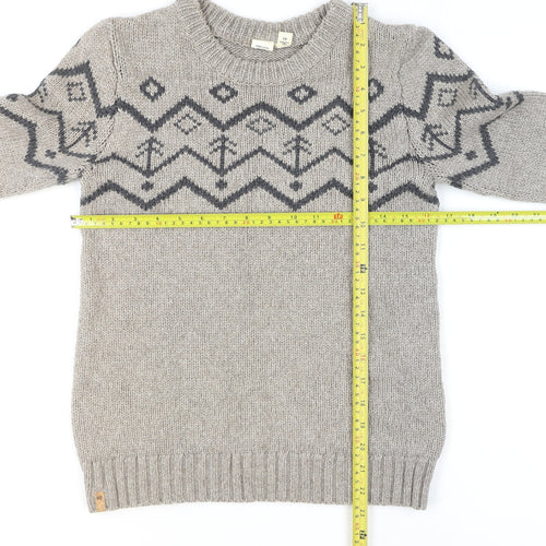 10 Mens Grey Fair Isle Wool Blend Crew Neck Pullover Jumper XS