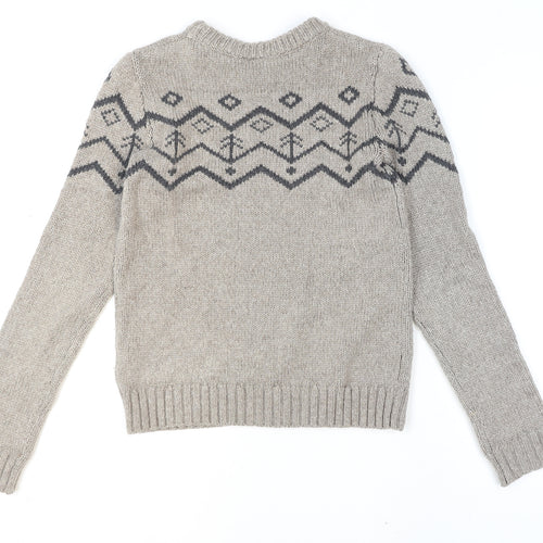 10 Mens Grey Fair Isle Wool Blend Crew Neck Pullover Jumper XS
