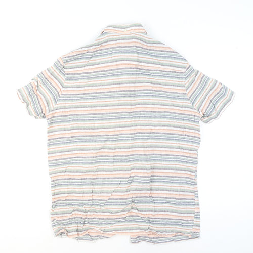 Next Men's Multicoloured Striped Linen Cotton Short Sleeve Shirt L