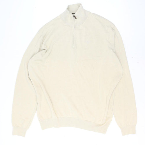 Barbour Men's Beige 2XL Cotton Half Zip Jumper