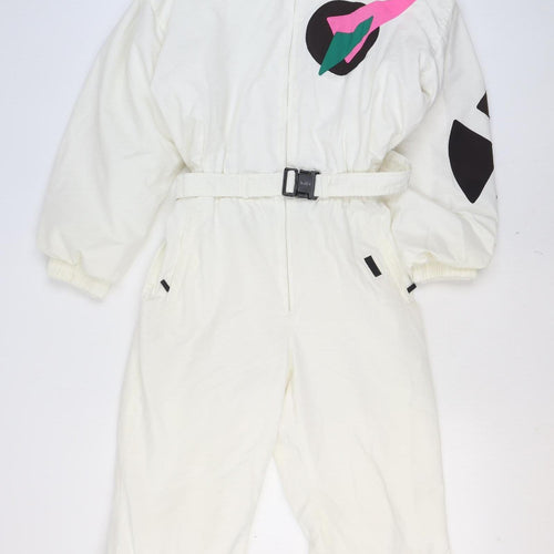 Killy France Women's White Ski Jumpsuit Size 12 Retro Colourblock Belted