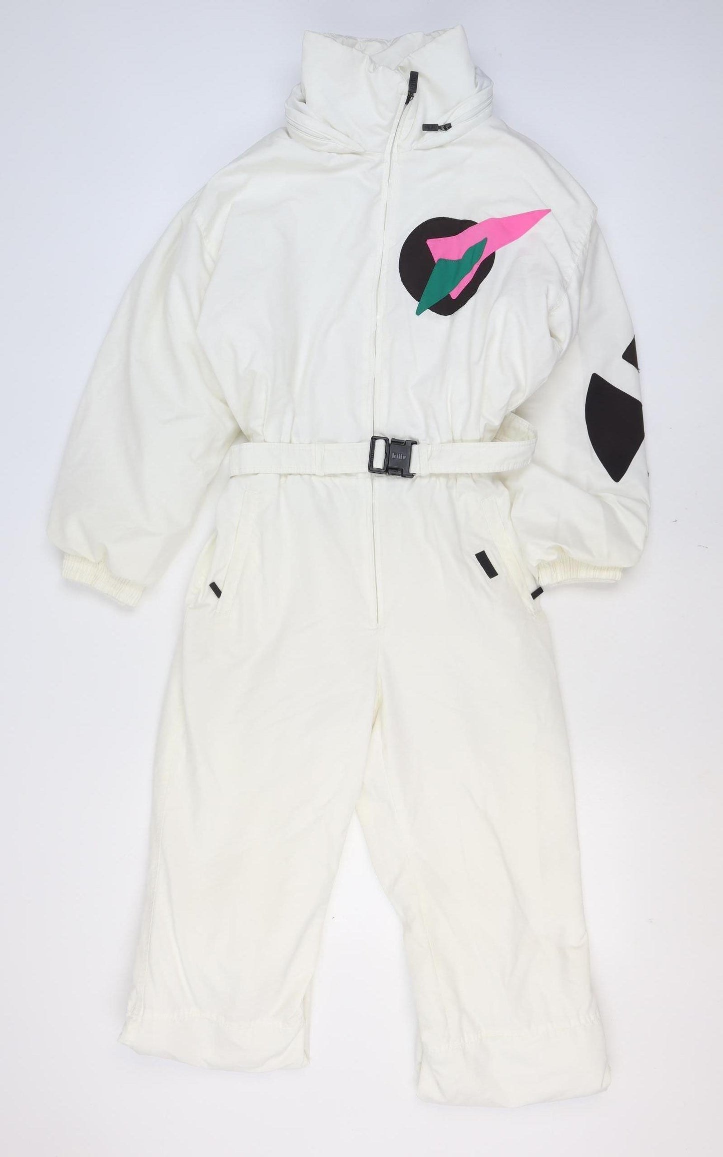 Killy France Women's White Ski Jumpsuit Size 12 Retro Colourblock Belted