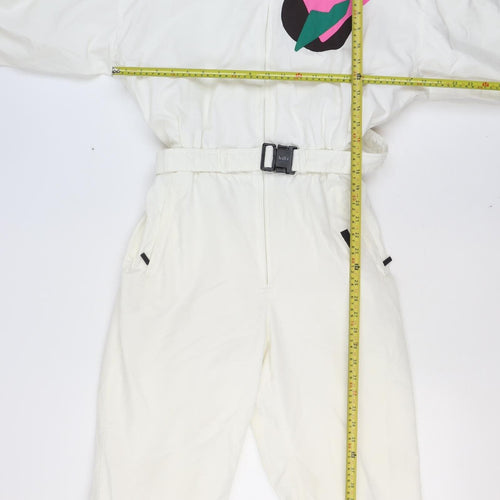 Killy France Women's White Ski Jumpsuit Size 12 Retro Colourblock Belted