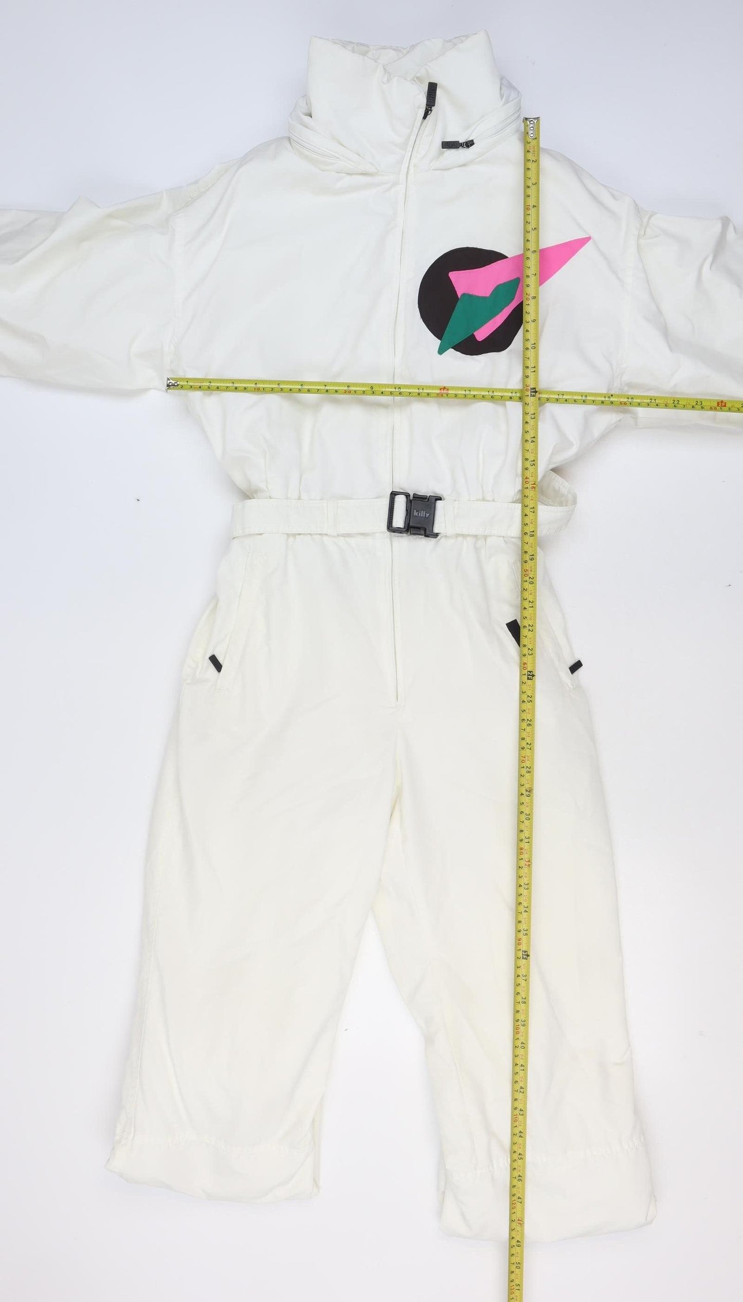 Killy France Women's White Ski Jumpsuit Size 12 Retro Colourblock Belted