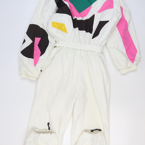 Killy France Women's White Ski Jumpsuit Size 12 Retro Colourblock Belted