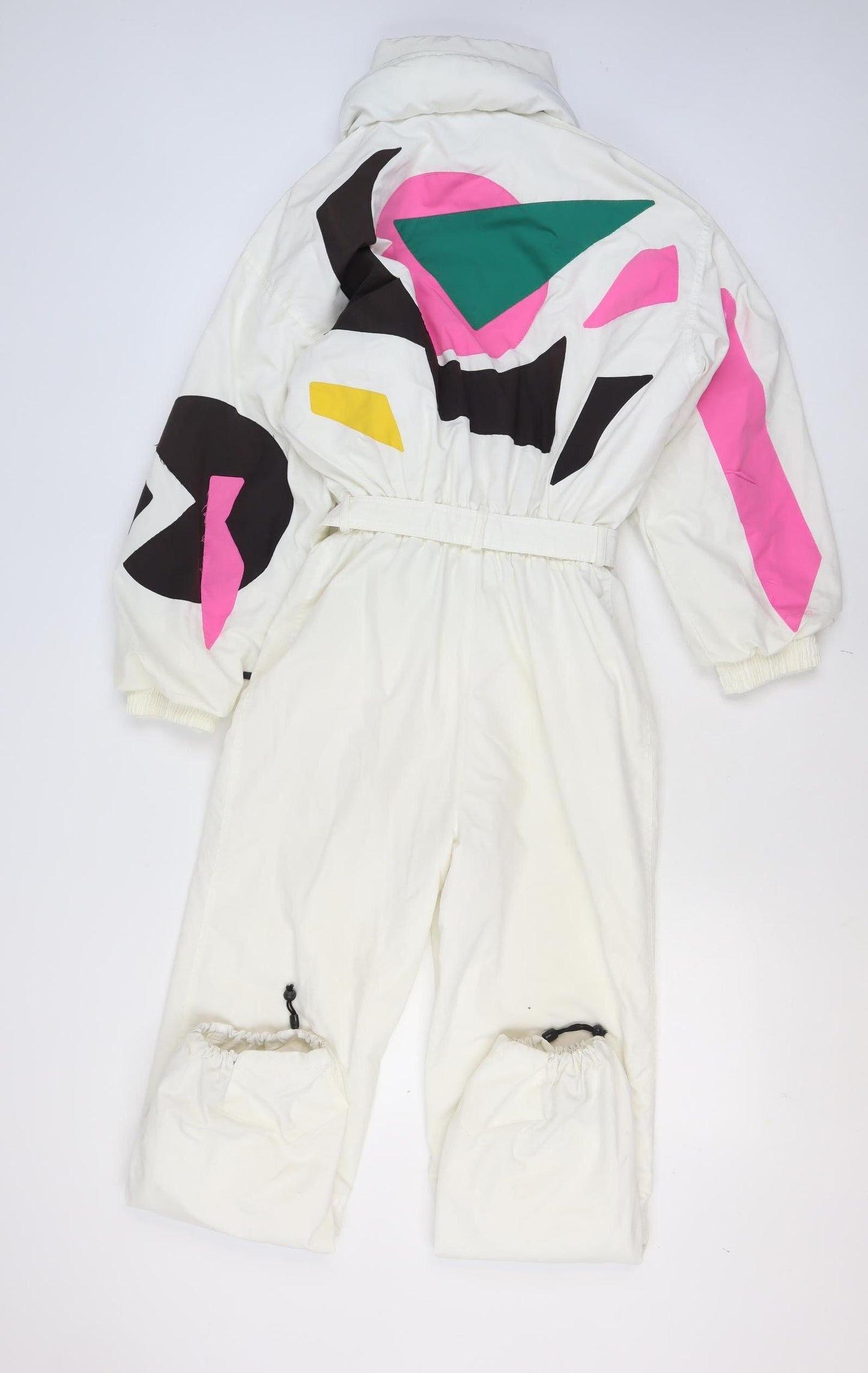 Killy France Women's White Ski Jumpsuit Size 12 Retro Colourblock Belted