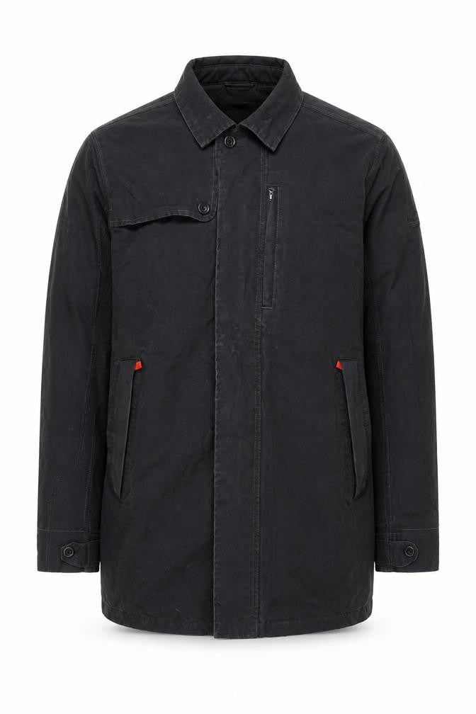 Front view of Timberland Men's Black Waterproof Cotton Nylon Overcoat, size L
