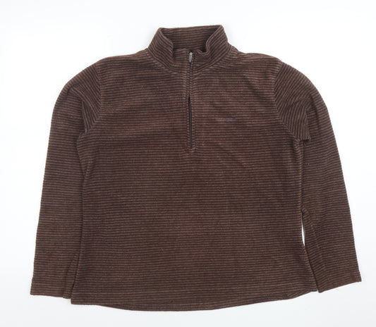 Craghoppers Men's Brown Striped Fleece 1/4 Zip Pullover Sweatshirt L