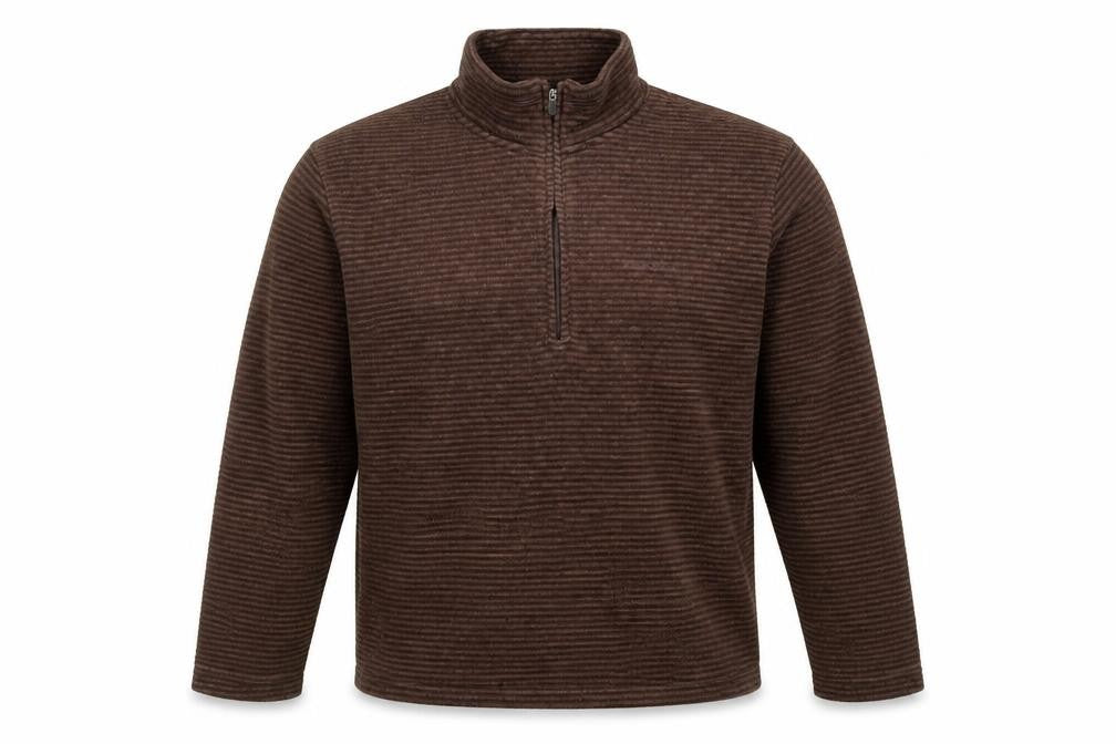 Front view of Craghoppers Men's Brown Striped Fleece 1/4 Zip Pullover Sweatshirt L