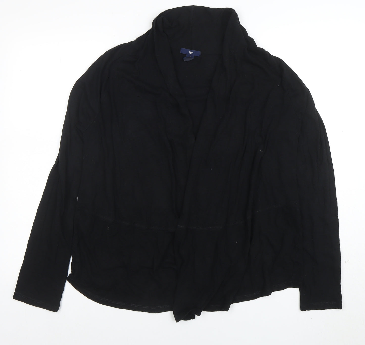 Gap Womens Black Cotton Jersey Wrap Blouse Size M Long Sleeve Top