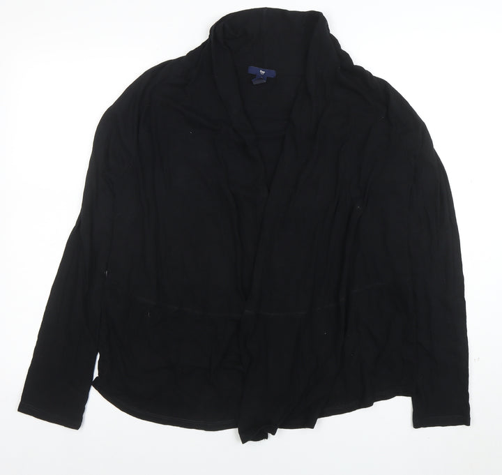 Gap Womens Black Cotton Jersey Wrap Blouse Size M Long Sleeve Top