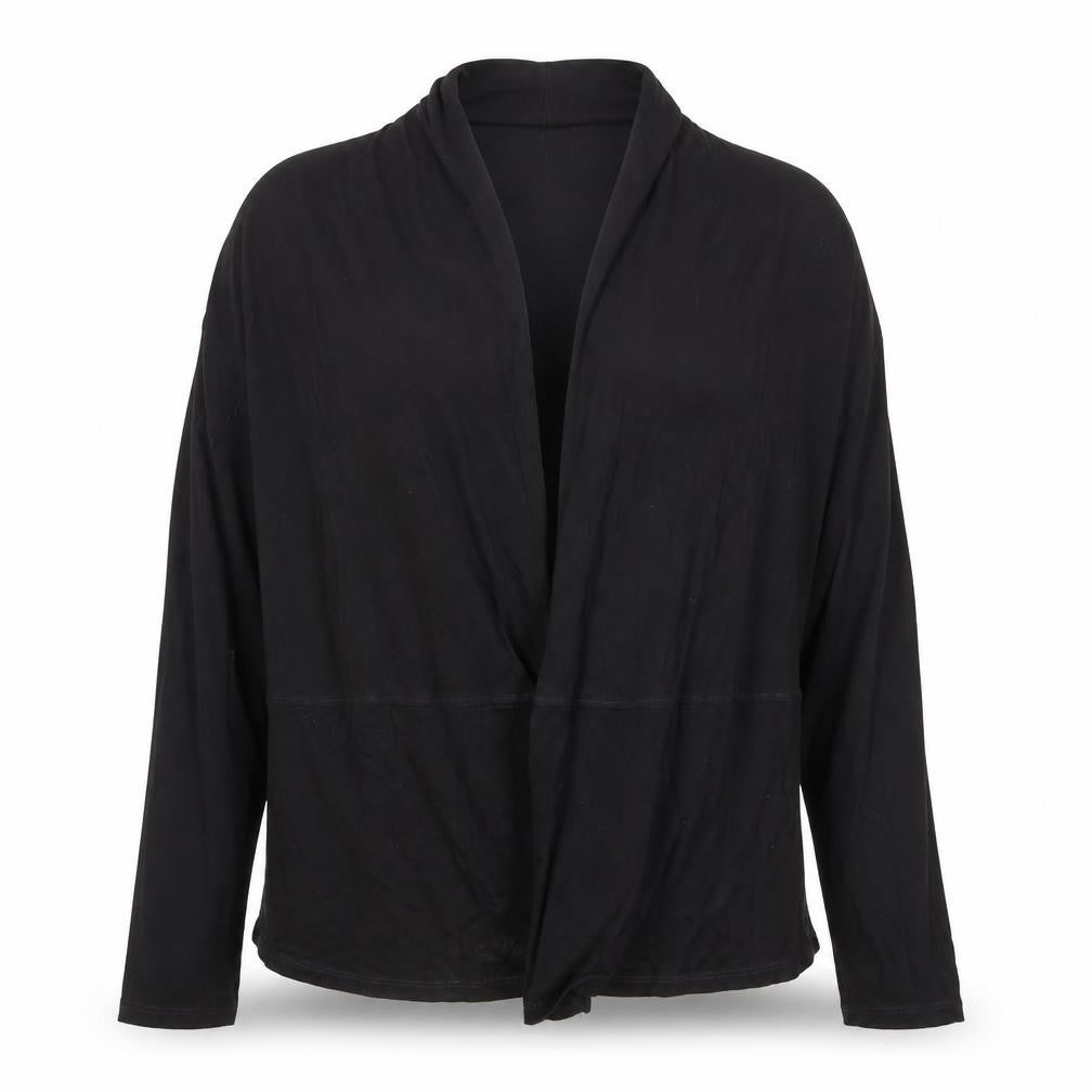 Front view of Gap women’s black cotton jersey wrap blouse, size M, long sleeve top