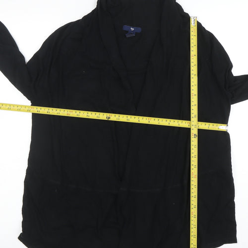 Gap Womens Black Cotton Jersey Wrap Blouse Size M Long Sleeve Top