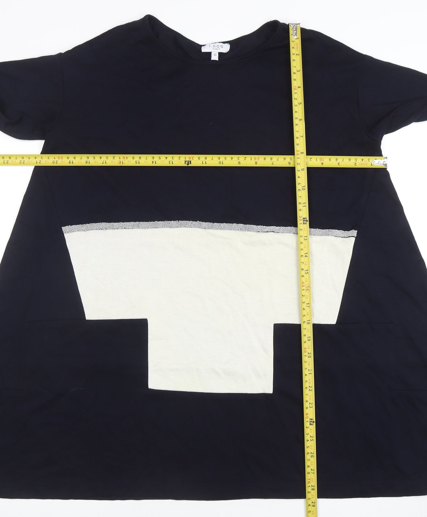 I.NCOO Women Blue Colourblock Tunic Top Size 10 Cotton Blend
