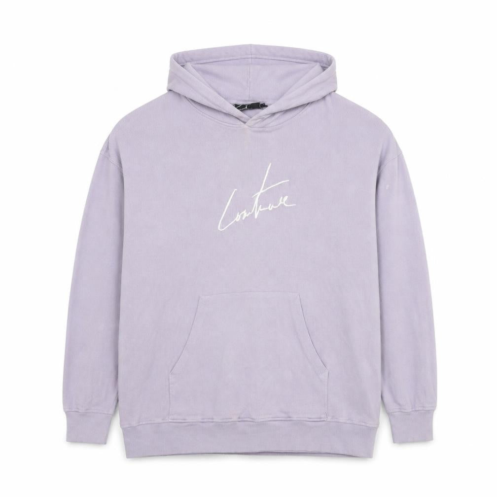 Front view of Couture men’s purple pullover hoodie s logo cotton blend
