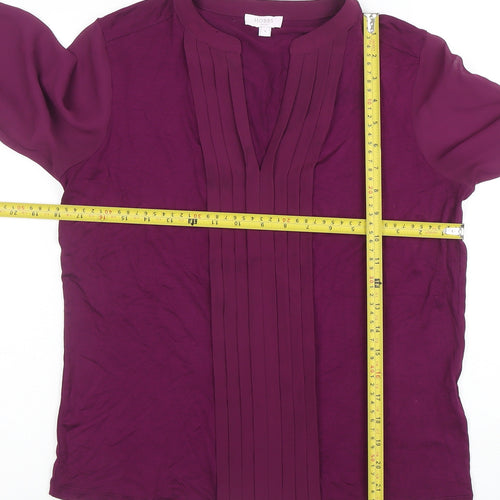 Hobbs Womens Purple Long Sleeve Pleated V-Neck Tunic Blouse Size S