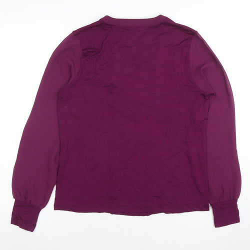 Hobbs Womens Purple Long Sleeve Pleated V-Neck Tunic Blouse Size S