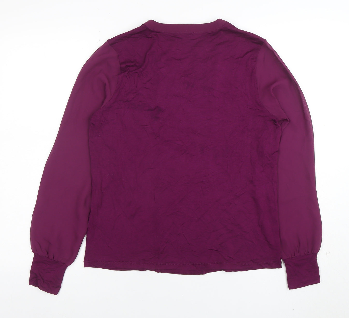 Hobbs Womens Purple Long Sleeve Pleated V-Neck Tunic Blouse Size S