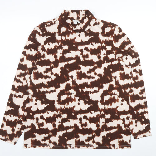Marks and Spencer Women Brown Animal Print Mock Neck Long Sleeve T-Shirt Size 20