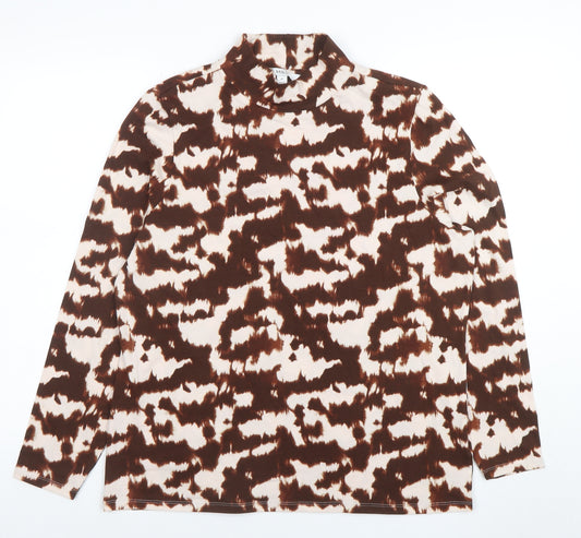 Marks and Spencer Women Brown Animal Print Mock Neck Long Sleeve T-Shirt Size 20