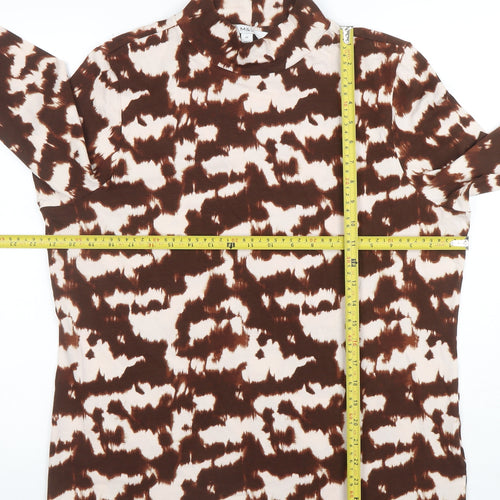 Marks and Spencer Women Brown Animal Print Mock Neck Long Sleeve T-Shirt Size 20