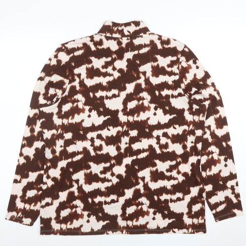 Marks and Spencer Women Brown Animal Print Mock Neck Long Sleeve T-Shirt Size 20