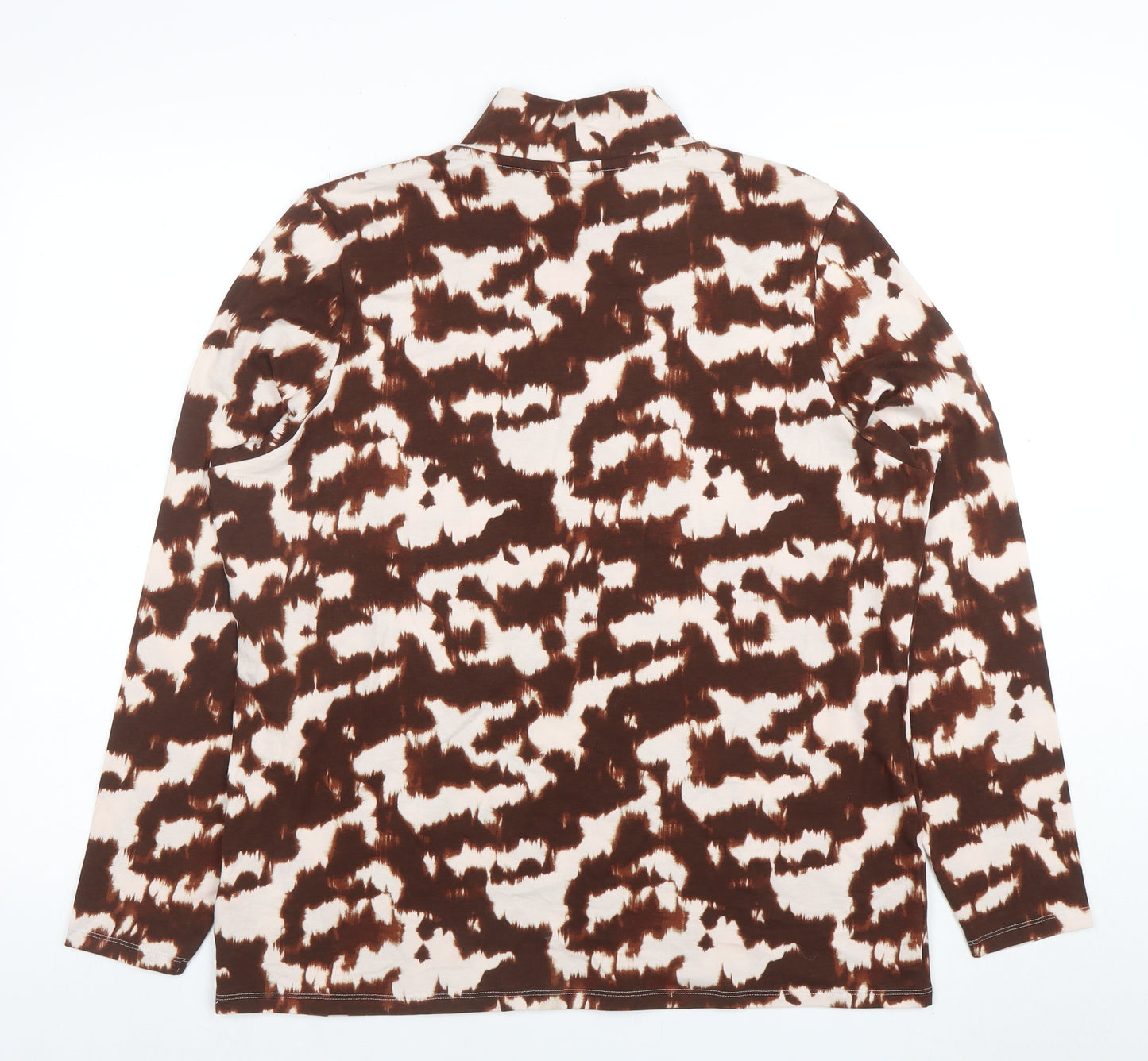 Marks and Spencer Women Brown Animal Print Mock Neck Long Sleeve T-Shirt Size 20