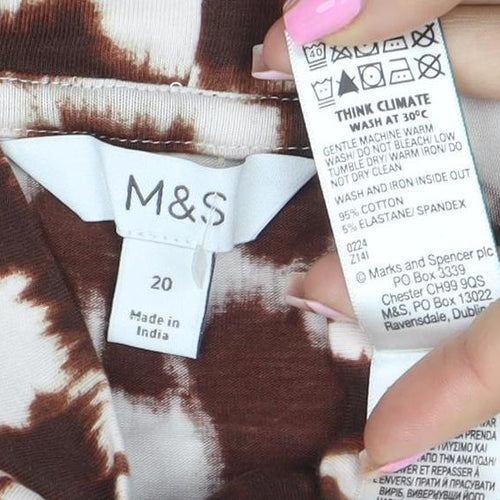 Marks and Spencer Women Brown Animal Print Mock Neck Long Sleeve T-Shirt Size 20