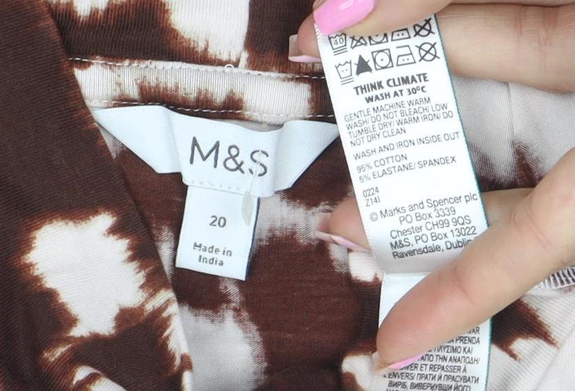 Marks and Spencer Women Brown Animal Print Mock Neck Long Sleeve T-Shirt Size 20
