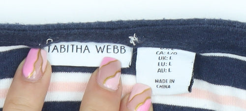 Tabitha Webb Women's Multicoloured Striped 3/4 Sleeve Cotton Jersey T-Shirt Size L