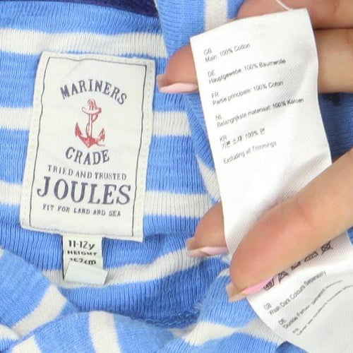 Joules Women’s Blue Striped Hooded Pullover Sweatshirt Size 12