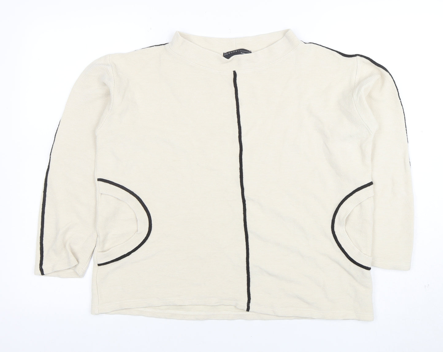 Peruzzi Women’s Beige Long Sleeve Mock Neck Jersey Top Size 10