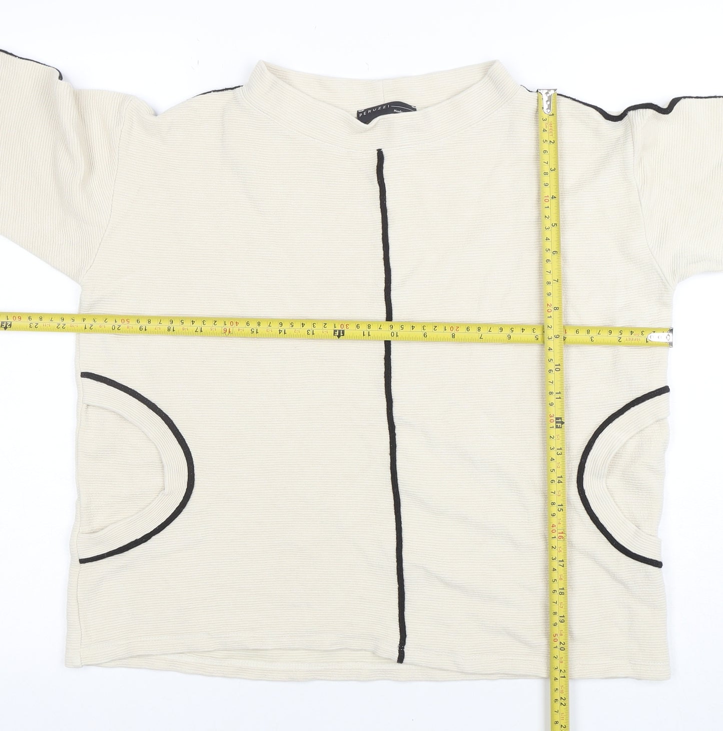 Peruzzi Women’s Beige Long Sleeve Mock Neck Jersey Top Size 10