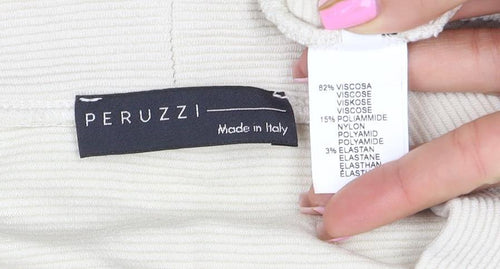 Peruzzi Women’s Beige Long Sleeve Mock Neck Jersey Top Size 10
