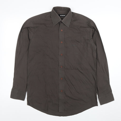 Pierre Cardin Men's Brown 14.5 Long Sleeve Regular Fit Button-Up Shirt