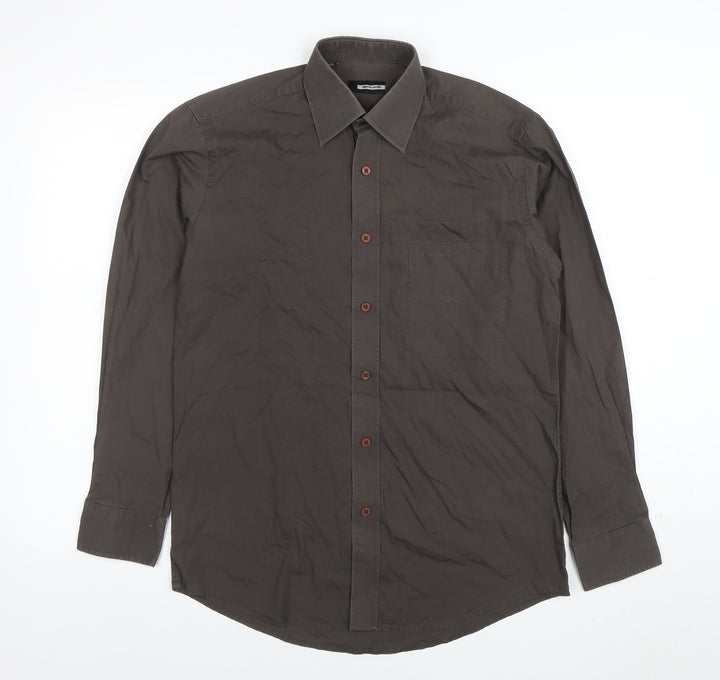 Pierre Cardin Men's Brown 14.5 Long Sleeve Regular Fit Button-Up Shirt
