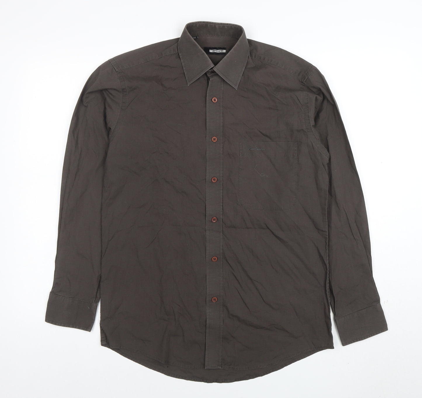 Pierre Cardin Men's Brown 14.5 Long Sleeve Regular Fit Button-Up Shirt