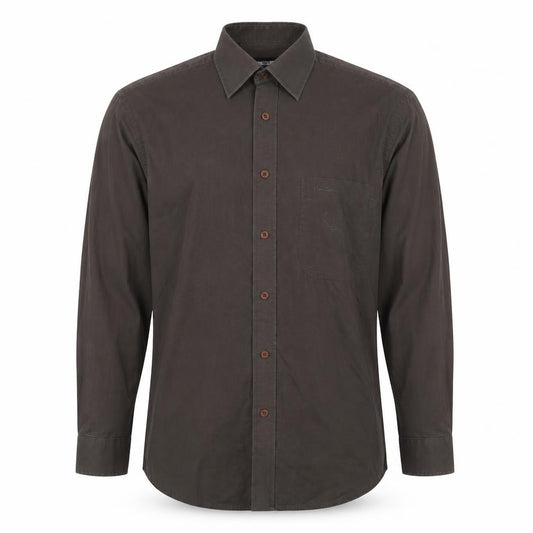 Front view of Pierre Cardin Men's Brown 14.5 Long Sleeve Regular Fit Button-Up Shirt