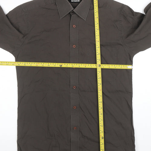 Pierre Cardin Men's Brown 14.5 Long Sleeve Regular Fit Button-Up Shirt
