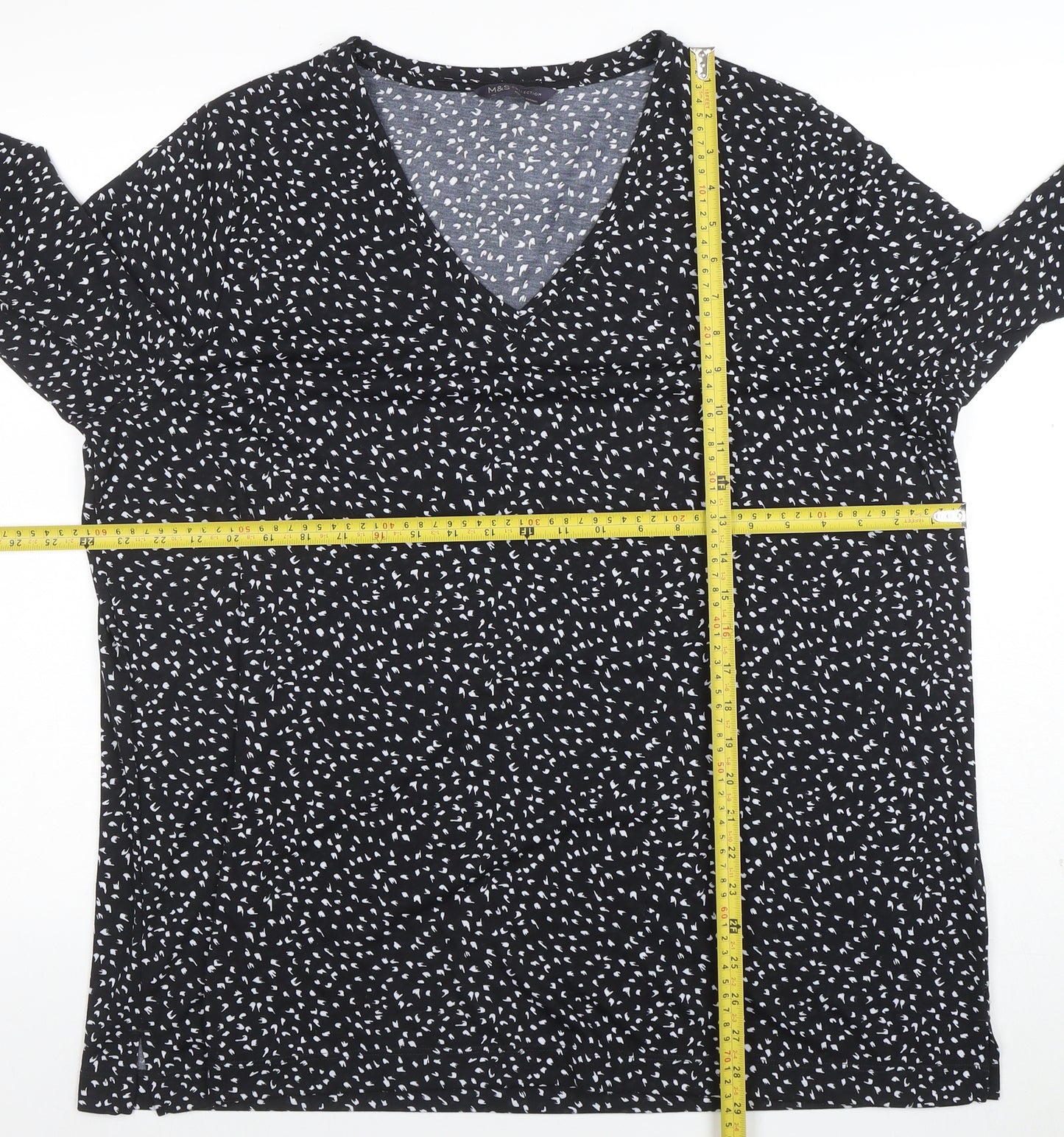 Marks and Spencer Women's Black Long Sleeve V-Neck Tunic Blouse Size 20