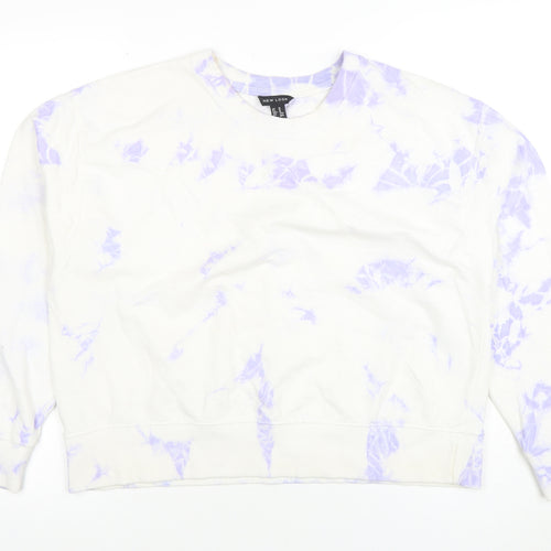 New Look Womens White Purple Tie Dye Pullover Sweatshirt M
