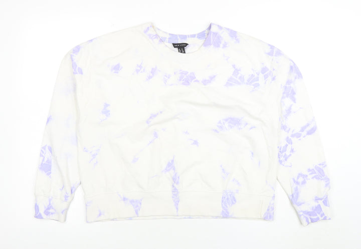 New Look Womens White Purple Tie Dye Pullover Sweatshirt M